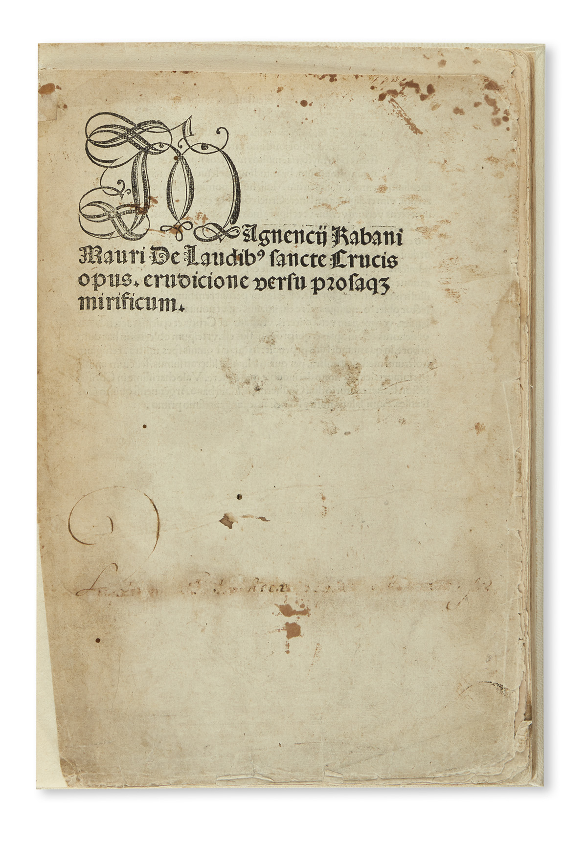 HRABANUS (or RABANUS) MAURUS. De laudibus sancte crucis opus.  1503.  Lacks 4 leaves.